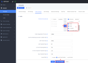 شکل 6: تنظیمات Codec Settings